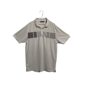Travis Mathew Polo Shirt Mens Large White Grey Striped Short Sleeve Pique Golf